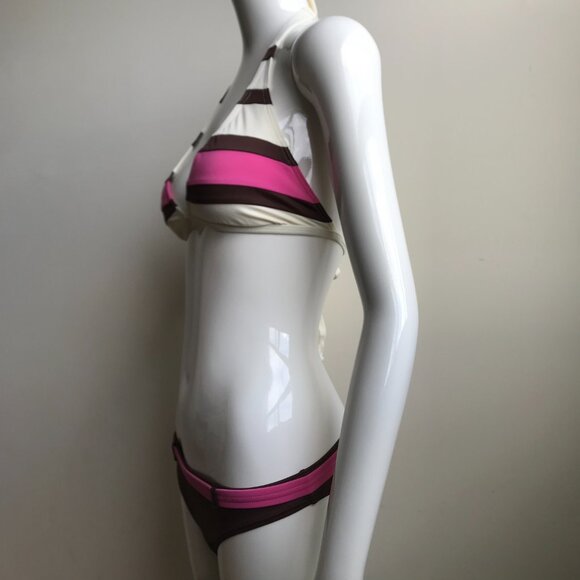 Billabong BLUE CRUSH era Vintage bikini pink brown belted halter top set RARE - Picture 5 of 7